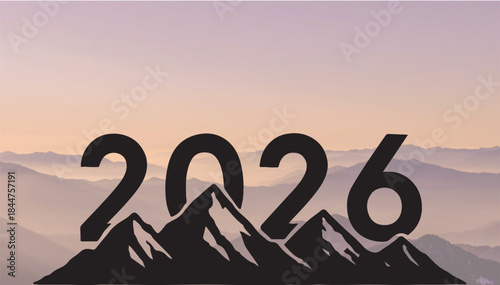The year 2026 depicted as a mountain range against a pastel sky