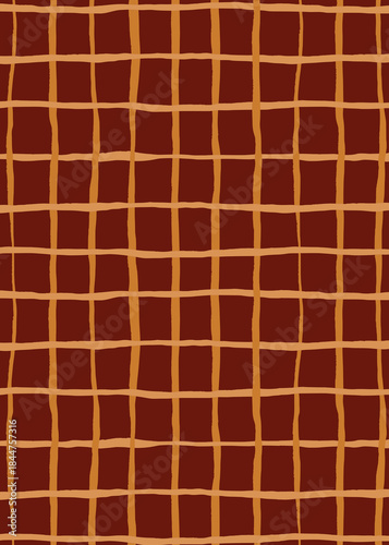Christmas abstract checkered background with brown and yellow stripes. Hand drawn illustration for design, print, fabric or background.