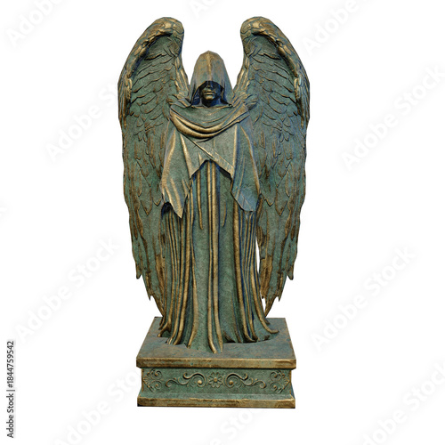 Angel statue with wings on isolated background