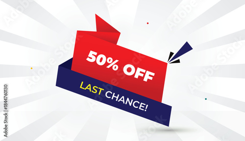 50% off last chance editable eps format web banner vector art illustration template design deep blue red gradient shapes yellow bold font white gray gradient abstract illustration sun shine 