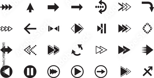 Comprehensive set of black arrow and navigation for direction and control functions Keywords