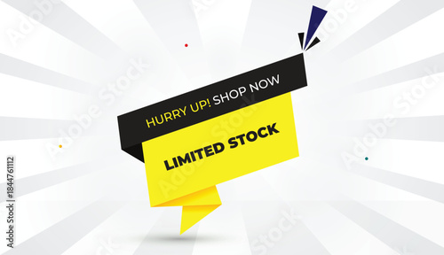 limited stock hurry up shop now editable eps format web banner vector art illustration template design black yellow shapes bold font white gray gradient abstract illustration sunshine business backgro