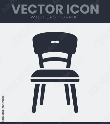 Minimalist furniture icon representing a chair with solid shape and clean lines for interior, suitable for various graphic, vector illustration