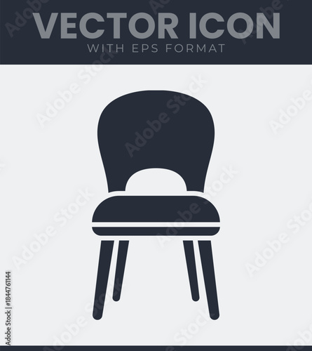 Furniture item showing a classic chair design with a curved backrest and four straight supports, presented as a solid silhouette object for interior concepts, vector illustration