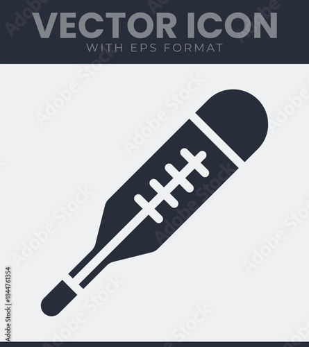 Thermometer instrument for measuring body temperature and indicating health status icon, simple medical device used in healthcare and wellness settings, vector illustration