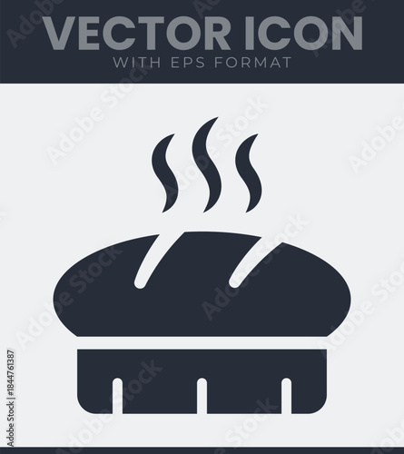 A freshly baked loaf of bread with steam rising above it, indicating warmth and a delicious appearance, a simple graphic element for food related themes and concepts, vector illustration