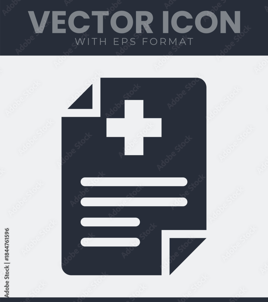 Fototapeta premium Medical document icon, prominent cross symbol, indicating text content, representing health records or patient information, vector illustration