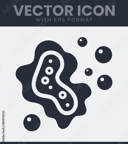 Microscopic cellular structure with internal elements and multiple smaller spherical forms floating around a central biological entity representing life science, vector illustration