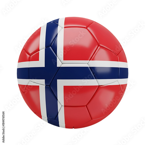 Free Download Soccer Ball with Norway Flag Design. Close-Up 3D Render of a Football Featuring the Norwegian National Colors (Red, White, and Blue) and the Nordic Cross Pattern, Ideal for Sports, Travel - GFXLoad