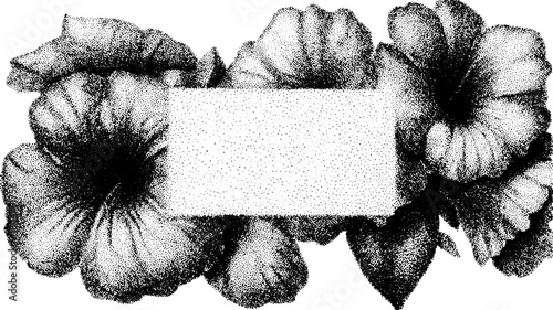 Engraved flower silhouette illustration in vintage style. Black outline and stipple design create a decorative vector artwork.