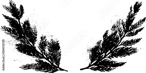 Black and white stencil illustration of decorative side border with leafy branches