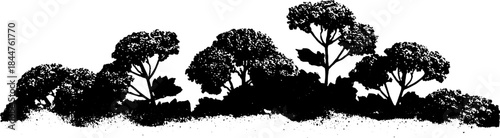 Black and white stencil of dense stipple tree cluster for urban art designs