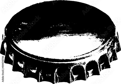Black and white stencil art of dented bottle cap for urban design