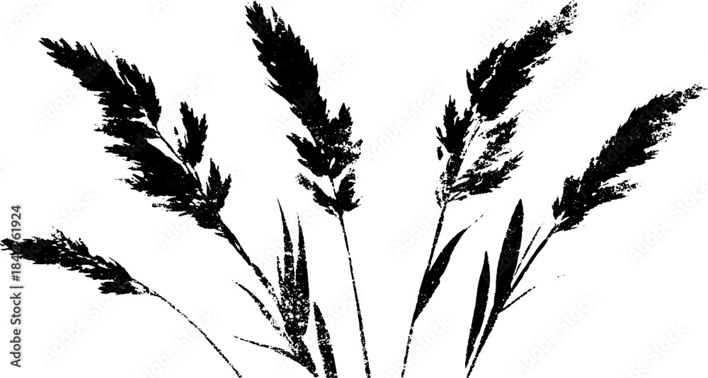 Obraz premium Black and white stencil illustration of dried grass blades for nature-inspired designs
