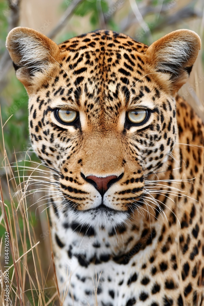 Obraz premium Leopard big cat staring directly wildlife predator