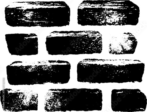 Black and white stencil illustration of grid-like decorative brick pattern for urban art design