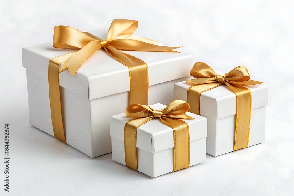 Obraz premium Set of gift boxes with ribbon isolated on white