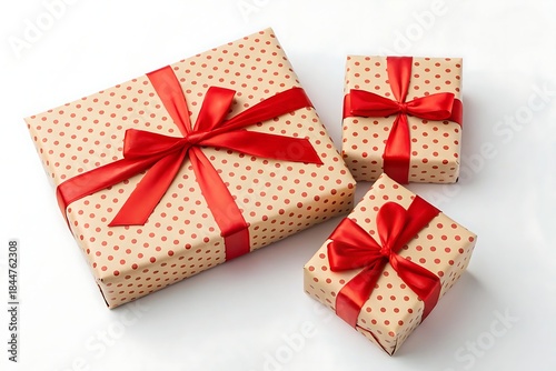 Set of gift boxes with  ribbon isolated on white