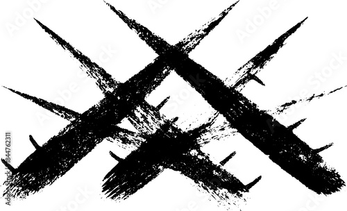 Black and white stencil art of intersecting scratch marks for urban design