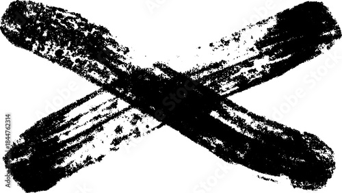 Black and white grunge stencil cross with intersecting brush strokes for abstract art design