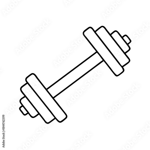 A simple line drawing of a dumbbell, symbolizing strength training and gym equipment.