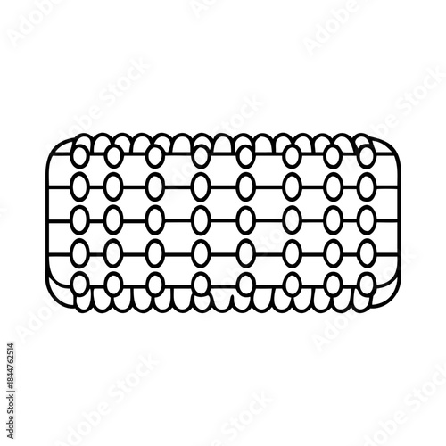Abstract line art of a rectangular block with rounded corners and a bead-like internal pattern