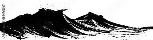 Monochrome stencil illustration of ocean waves with textured layers