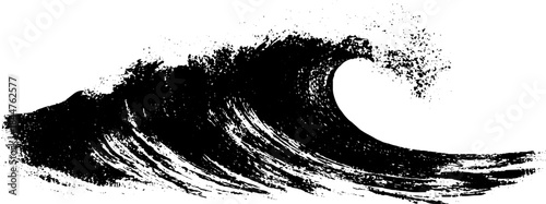 Black and white stencil of layered ocean waves for design and decor