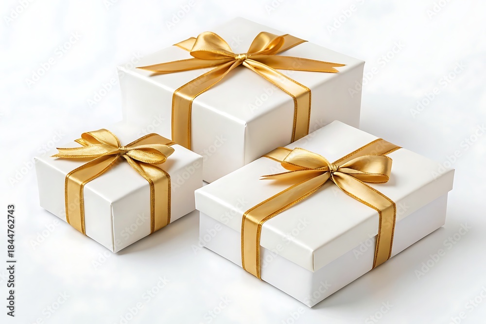 Fototapeta premium Set of gift boxes with ribbon isolated on white