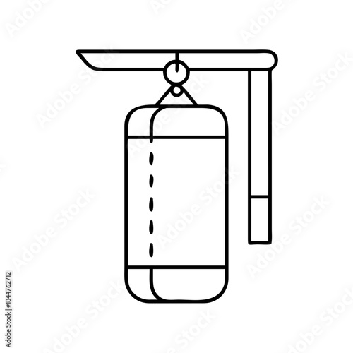 A black and white line art illustration of a heavy punching bag for boxing and fitness training.
