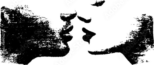 Minimalist black and white stencil of kissing silhouettes for urban art design