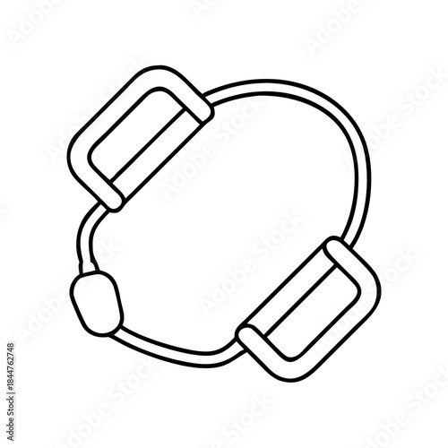Simple black and white line drawing of an exercise resistance band with hand grips for fitness