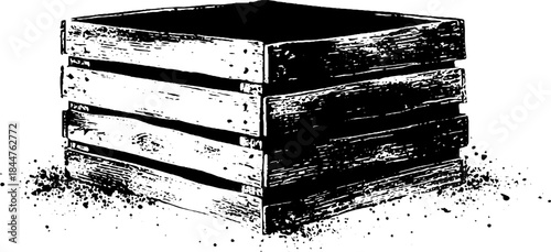 Black and white stencil illustration of modular plastic crate for urban design projects