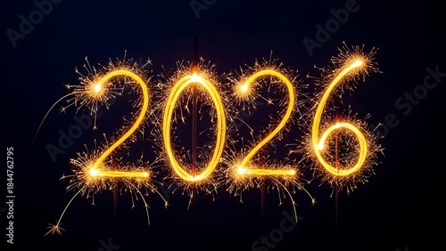 Sparkling 2026 new year celebration with glowing sparkler numbers
