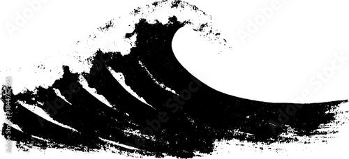 Black and white stencil art of oscillating wave with textured brushstroke for design