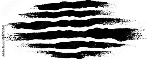 Abstract black and white stencil design with overlapping scratch patterns