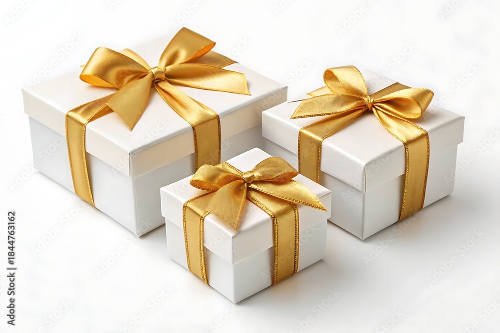 Obraz premium Set of gift boxes with ribbon isolated on white