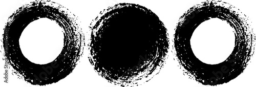 Monochrome circular brush stencil art with rough textured design