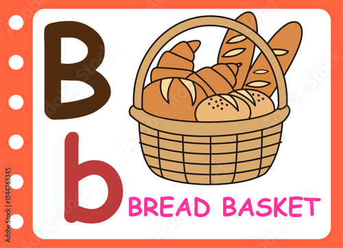 letter b for bread basket . cute basket bread for kids