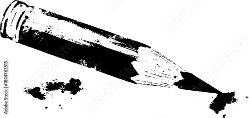 Grunge style black and white stencil of pencil with splatter effect for creative design