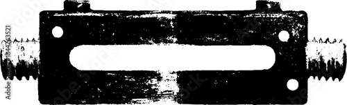 Black and white mechanical stencil illustration with slotted design