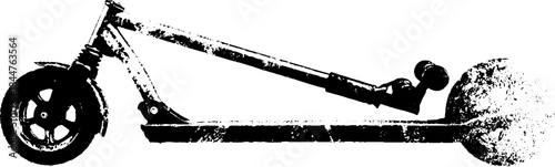Black and white grunge stencil of snapped scooter deck for urban art design