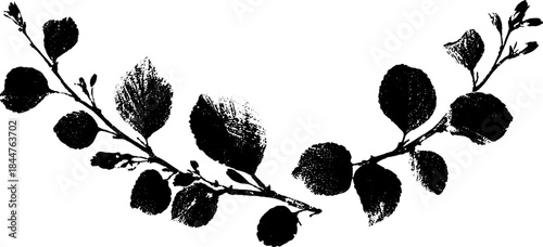 Black and white stencil illustration of spring branches for nature-themed designs