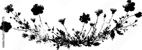 Black and white stencil illustration of spring floral wreath design for decor and art projects