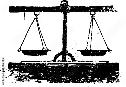 Black and white stencil illustration of weighted desk base balance scale for interior design