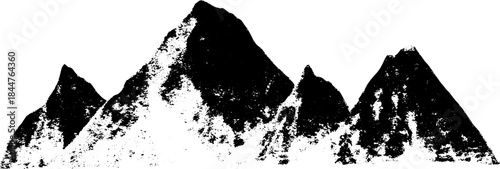 Black and white winter mountain stencil illustration for artistic design