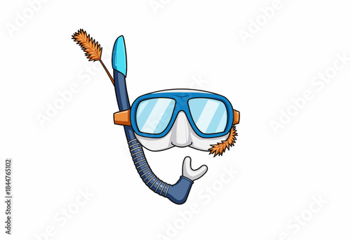 Illustration of Colorful Snorkeling Mask and Snorkel with Orange and Blue Accents on a Clean White Background Highlighting the Adventure of Underwater Exploration