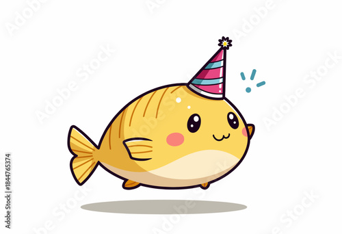 Adorable cartoon fish wearing a festive party hat having a fun aquatic celebration cheerful illustration