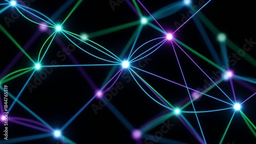 Abstract network of glowing lines with vibrant colors on dark background. A colorful network of shining lines on a dark surface 