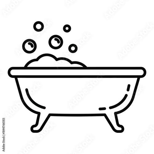 Minimalist black and white outline icon representing a bathtub full of soap bubbles